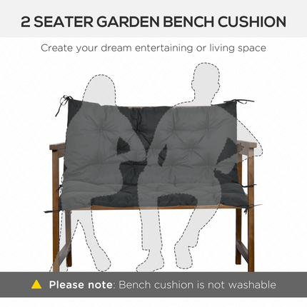 2 Seater Garden Bench Cushion Outdoor Seat Pad with Ties Black