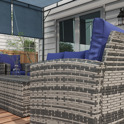 Outsunny 6 PCS Patio Rattan Sofa Set Conversation Furniture Navy Blue