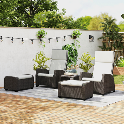 Outsunny 5 PCs Rattan Garden Furniture Set with Reclining Chairs, Brown