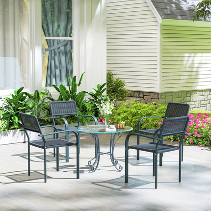 Outsunny Garden Chairs Set of 4, Stackable & Rattan Effect, Dark Grey