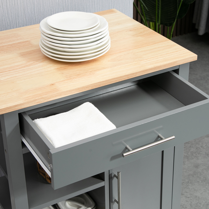 Kitchen Trolley Utility Cart on Wheels with Open Shelf & Storage Drawer Grey
