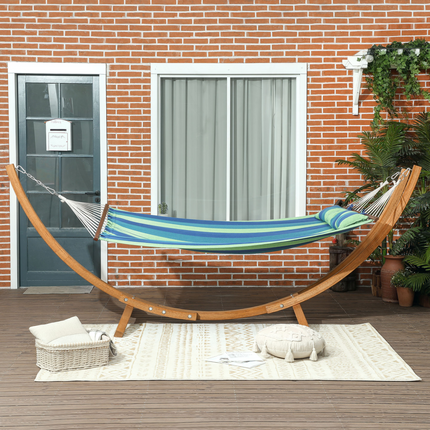 Outsunny Hammock with Stand, Triple-Head Wood Hammock with Cotton Bed, Blue