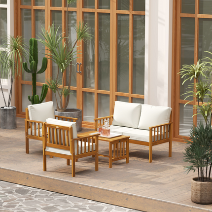 Outsunny 4 Seater Acacia Wood Patio Conversation Set Slatted Design Teak