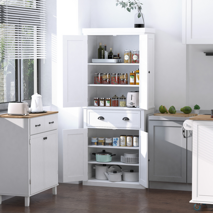 Colonial Style Kitchen Pantry Cabinet – MDF Freestanding Storage, White