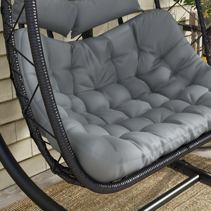 Outsunny PE Hanging Swing Chair with Thick Cushion, Patio Hanging Chair, Black