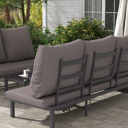 Outsunny 3-PCS PE Rattan Lounge Set, Aluminium Recliner Sofa Bed Set, Grey