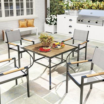 Outsunny Garden Table with Parasol Hole w/ PC Board Tabletop for 4 Persons