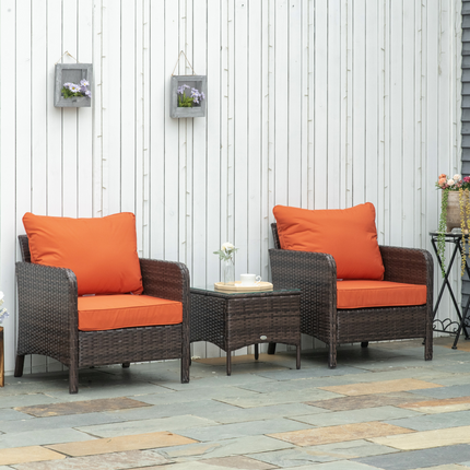 2 Seater PE Rattan Garden Furniture Set, Glass Top Table  Brown