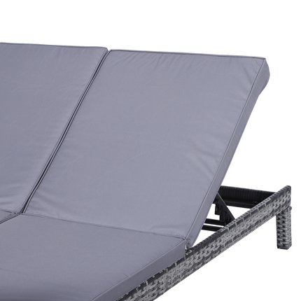 2 Seater Rattan Lounger Wicker Adjustable Double  w/ Cushions Grey