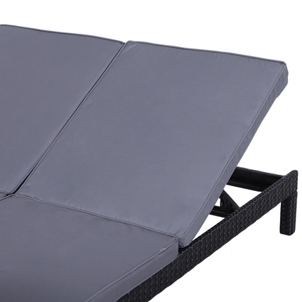 2 Seater Rattan Lounger  Adjustable  Cushions Black