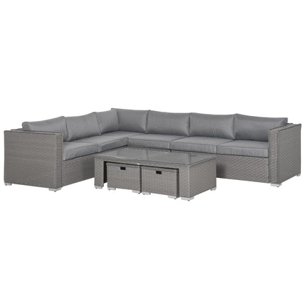 6 PCs PE Rattan Wicker Corner Sofa Set Coffee Table Footstool w/ Cushion - Grey