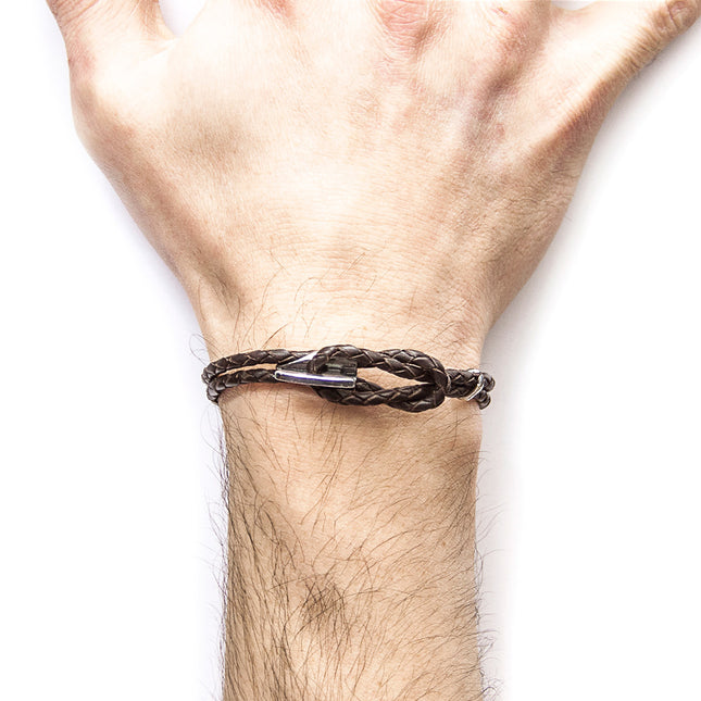 Dark Brown Padstow Silver & Leather Bracelet