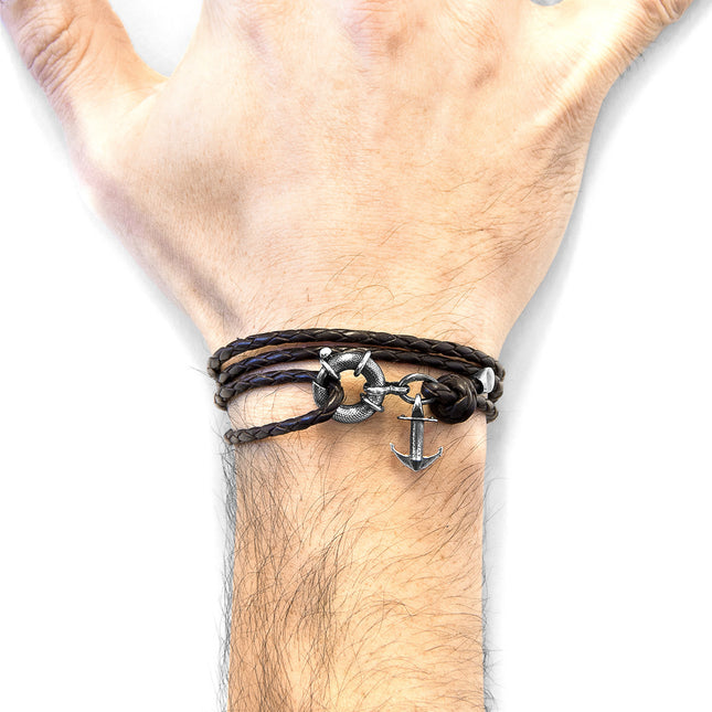 Dark Brown Clyde Silver & Braided Leather Bracelet