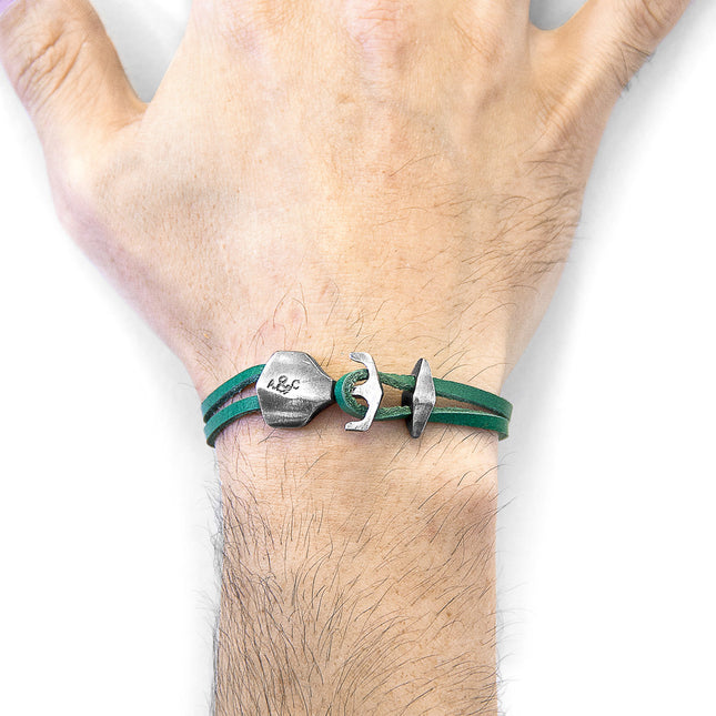 Fern Green Delta Anchor Silver & Flat Leather Bracelet