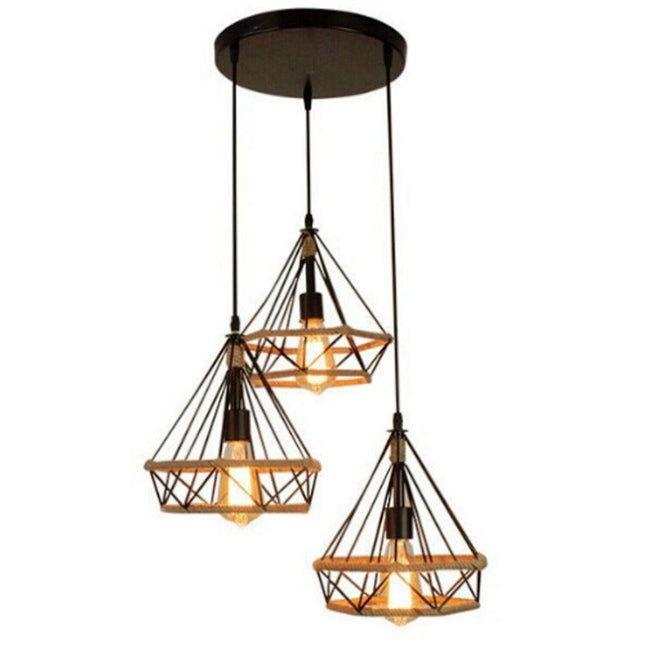 3-Light Cluster Pendant Lamp – Industrial Cage Design
