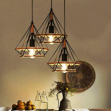 3-Light Cluster Pendant Lamp – Industrial Cage Design