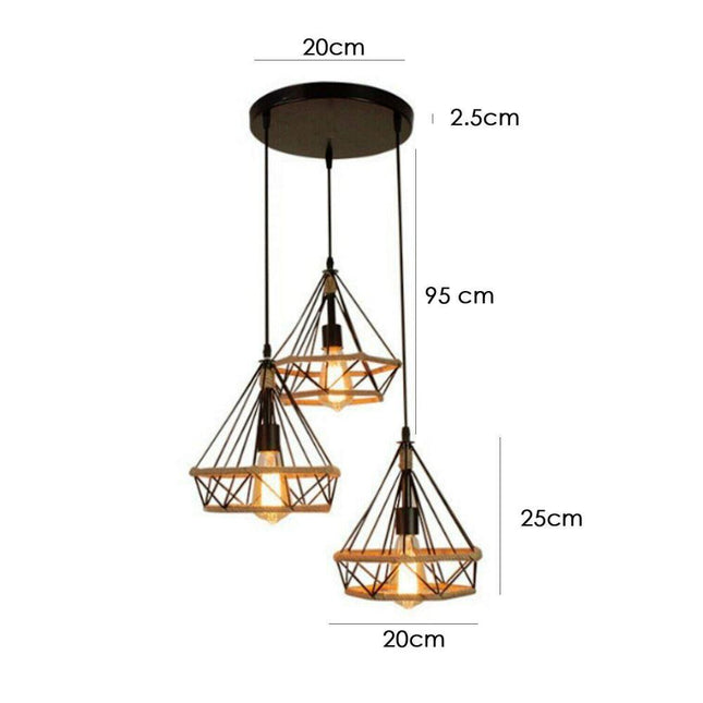 3-Light Cluster Pendant Lamp – Industrial Cage Design
