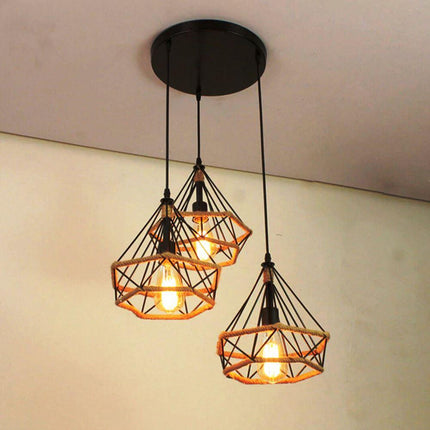 3-Light Cluster Pendant Lamp – Industrial Cage Design