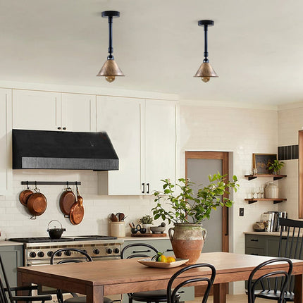 Brushed Copper Retro Ceiling Lamp – Industrial Metal Lampshade