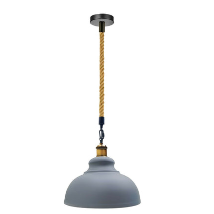 Grey Industrial Pendant Light – Modern Hemp Hanging Retro Lamp