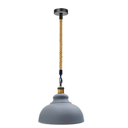 Grey Industrial Pendant Light – Modern Hemp Hanging Retro Lamp