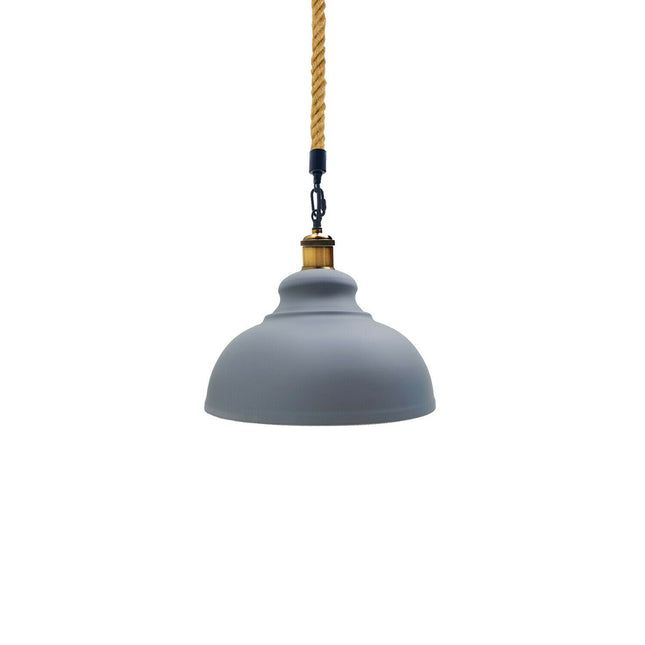 Grey Industrial Pendant Light – Modern Hemp Hanging Retro Lamp