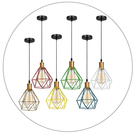 Modern Pendant Light – Diamond Cage Design – Geometric Wire Fitting