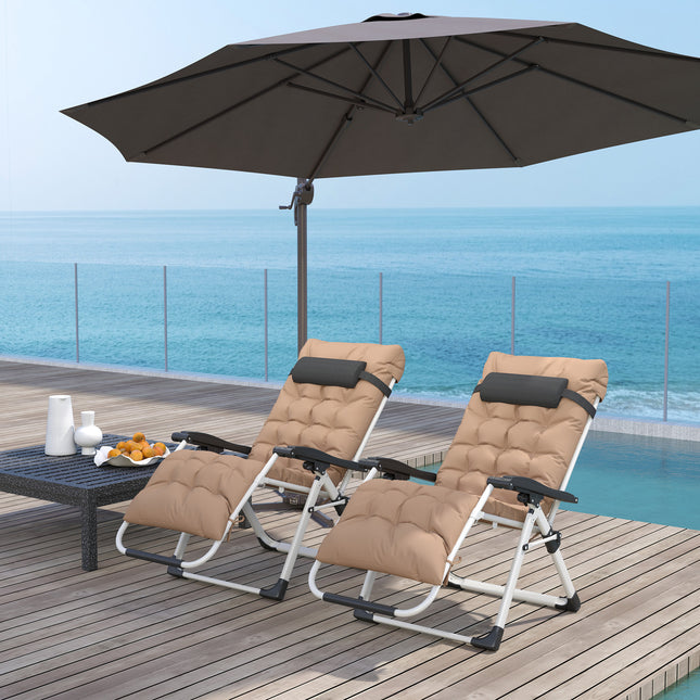 Outsunny 2 PCS Reclining Zero Gravity Chair Folding Lounger Cushion Khaki