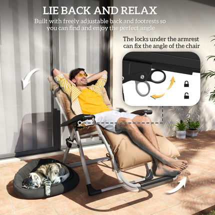 Outsunny 2 PCS Reclining Zero Gravity Chair Folding Lounger Cushion Khaki