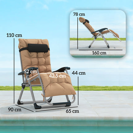 Outsunny 2 PCS Reclining Zero Gravity Chair Folding Lounger Cushion Khaki