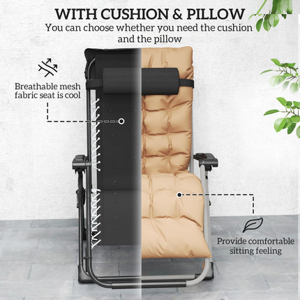 Outsunny 2 PCS Reclining Zero Gravity Chair Folding Lounger Cushion Khaki