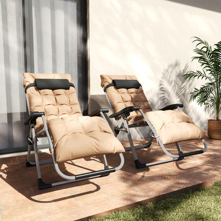 Outsunny 2 PCS Reclining Zero Gravity Chair Folding Lounger Cushion Khaki