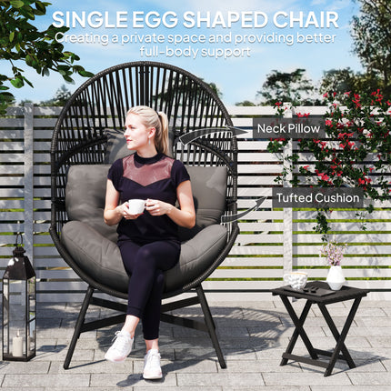 Outsunny Standing Rattan Garden Egg Chair with Headrest, Charcoal Grey