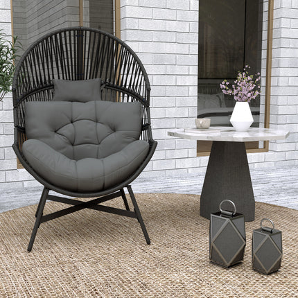 Outsunny Standing Rattan Garden Egg Chair with Headrest, Charcoal Grey