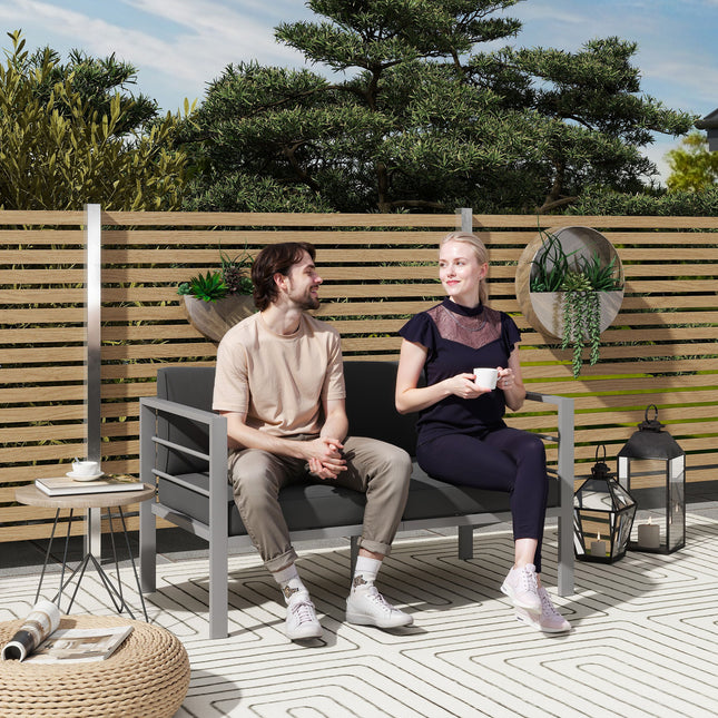 Outsunny All-Weather Garden Loveseat with Removable Cushions, Charcoal Grey