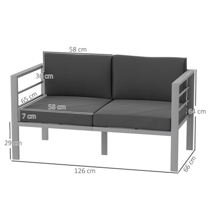Outsunny All-Weather Garden Loveseat with Removable Cushions, Charcoal Grey