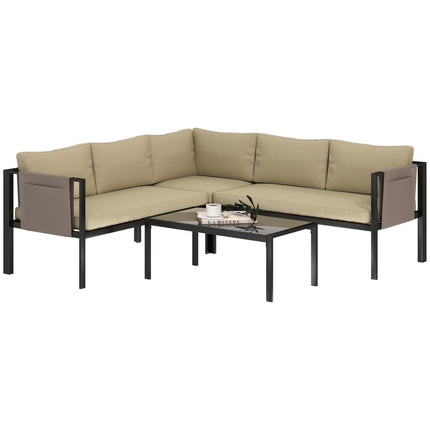 Outsunny 4 Piece Garden Furniture Set w/ Breathable Mesh Pocket, Khaki