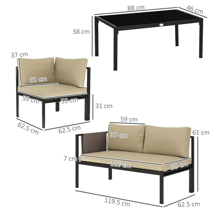 Outsunny 4 Piece Garden Furniture Set w/ Breathable Mesh Pocket, Khaki