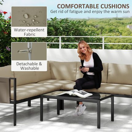 Outsunny 4 Piece Garden Furniture Set w/ Breathable Mesh Pocket, Khaki