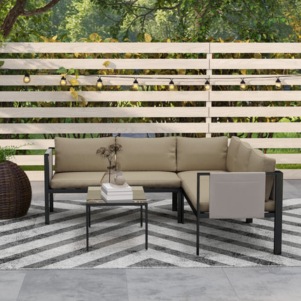 Outsunny 4 Piece Garden Furniture Set w/ Breathable Mesh Pocket, Khaki