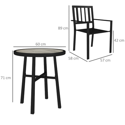 Outsunny 3 Piece Patio Bistro Set with Plastic Top, 2 Stackable Chairs, Grey