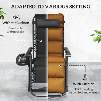 Outsunny 2 Pieces Zero Gravity Chairs, Reclining Folding Sun Lounger, Brown