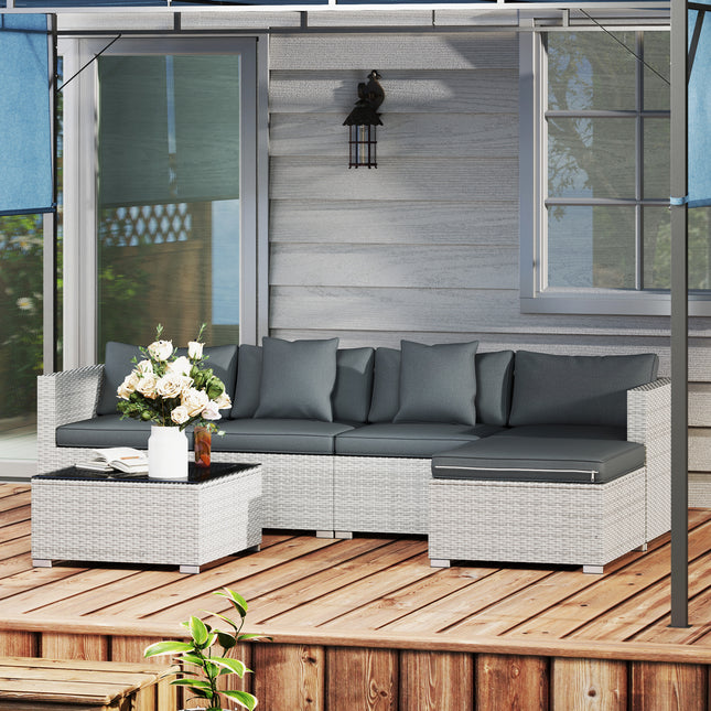 Outsunny 6 Pieces Rattan Furniture Set Garden Sofa Set Mixed Grey