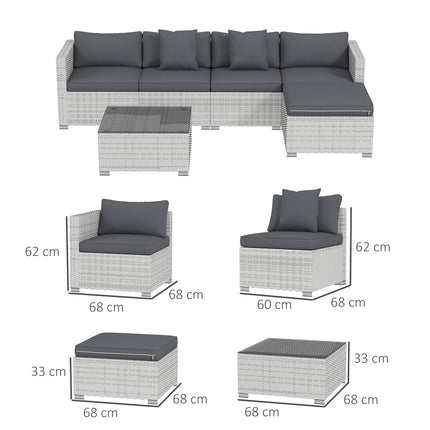 Outsunny 6 Pieces Rattan Furniture Set Garden Sofa Set Mixed Grey