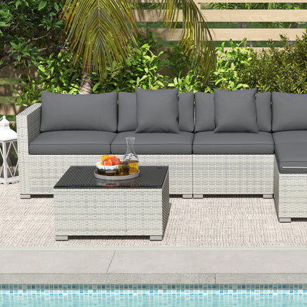 Outsunny 6 Pieces Rattan Furniture Set Garden Sofa Set Mixed Grey