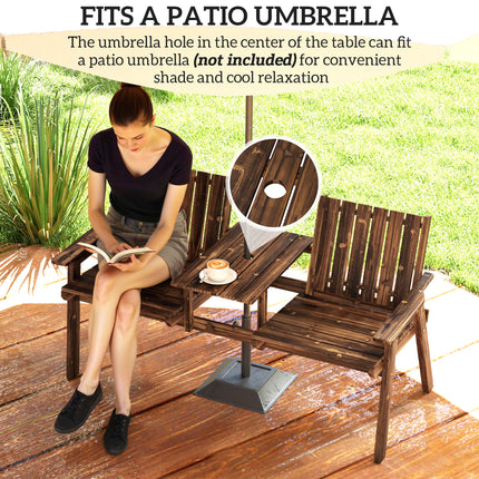 Outsunny 2-Seater Wooden Garden Bench with Armrest, Carbonised Finish