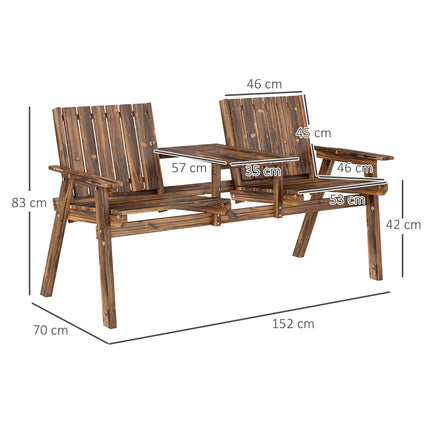 Outsunny 2-Seater Wooden Garden Bench with Armrest, Carbonised Finish