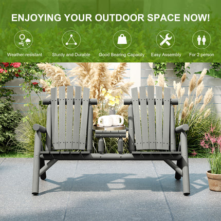 Outsunny Wood Patio Bench 2 Seats w/ Centre Coffee Table, Grey