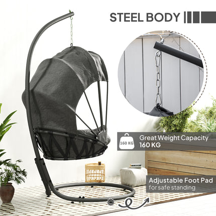 Outsunny Hanging Egg Chair w/ Stand Retractable Canopy, Grey