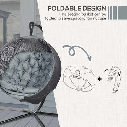 Outsunny Hanging Swing Chair w/ Metal Stand & Side Pocket, Charcoal Grey